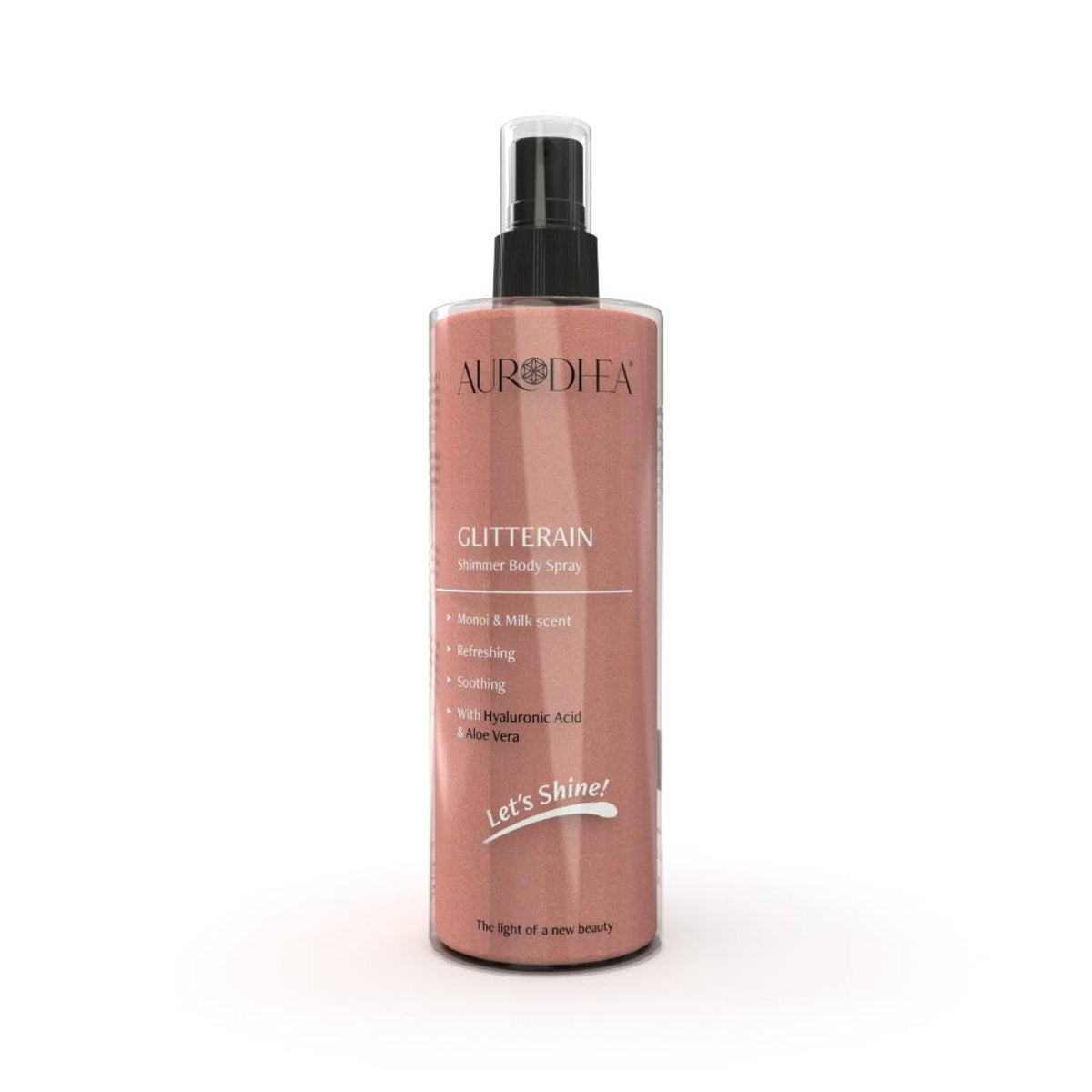 Spray corps pailleté Glitterain Golden Shimmer monoï Aurodhea Chogan 150 ml