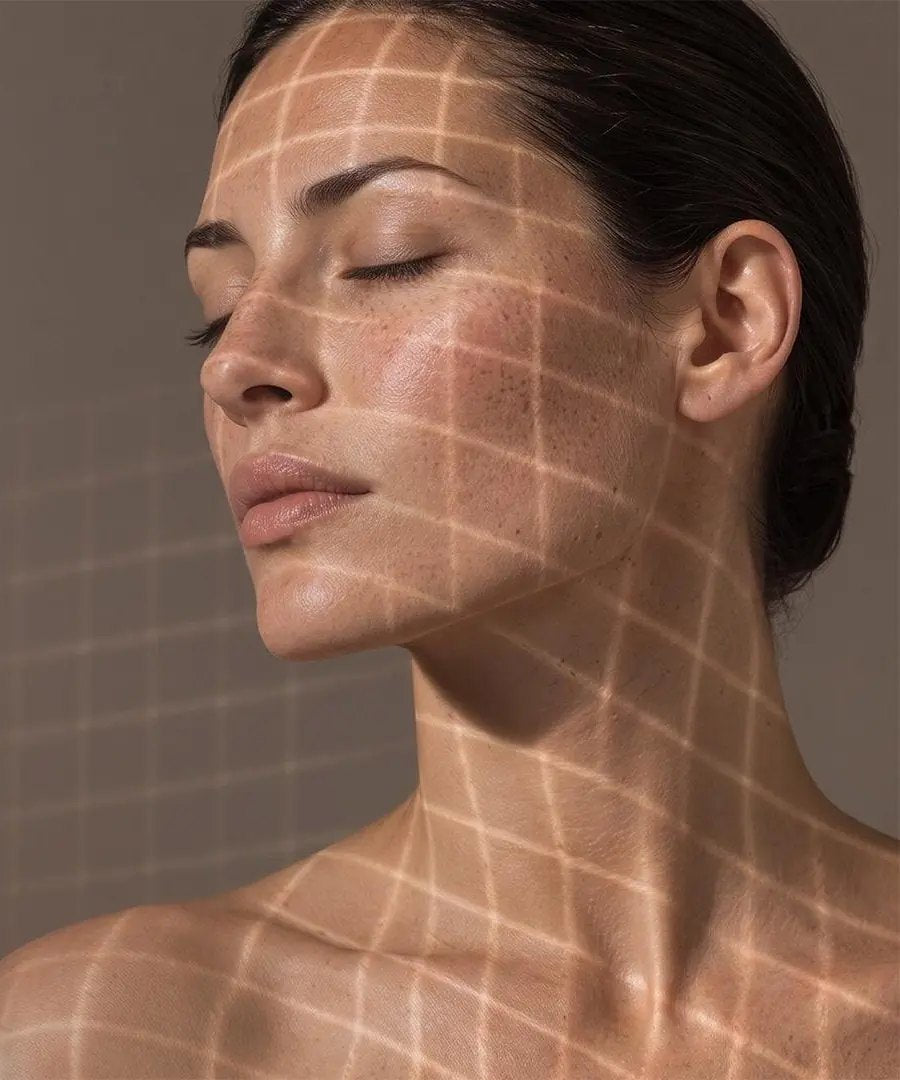 Visage éclairé par une grille de lumière, diagnostic de peau Skin Advisor